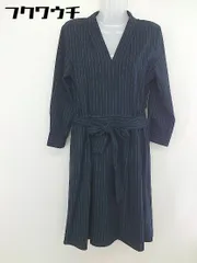 ◇ ◎ ROPE PICNIC ロペピクニック ピンストライプ 長袖 膝丈 ワンピース サイズ38 ネイビー ホワイト レディース  【中古】 【1203070001710】