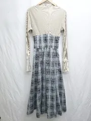 ◇ ⊇ mily bilet ミウィビレット チェック レースアップ 長袖 ロング丈 ワンピース サイズM ブルー マルチ レディース P  【1409250022135】