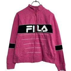 FILA ジップアップ ロゴスウェット トレーナー レディース M ピンク ブラック フィラ 裏起毛 古着卸 アメリカ仕入 a612-7446