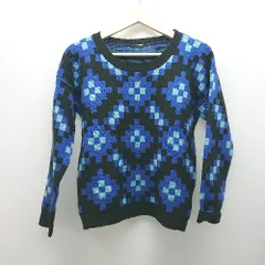 ◇ MURUA<!-利用不可文字-!> ムルーア チェック 模様 ラウンドネック 冬物 ニット 長袖 セーター サイズF ブルー レディース E  【1309250043010】