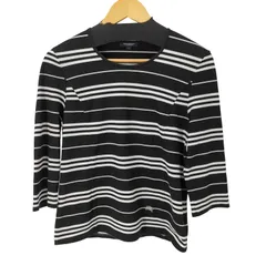 バーバリーロンドン BURBERRY LONDON ワンポイントロゴ刺繍 七分丈ボーダーTシャツ レディース US：4 