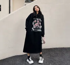 ロングワンピース プリント 裏起毛 パーカーワンピ 長袖 レディース フード付き ワンピース 秋 冬 ロング丈 パーカー マキシワンピース かわいい カジュアル 体型カバー マタニティ ゆったり 肌触り 柔らかい 楽ちん jixi07jixi07