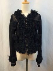 GIANFRANCO FERRE　ジャンフランコ フェレ　ダブルジップ　メッシュ　フリル　ブラック　ジャケット　トップス