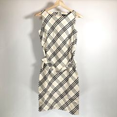 [美品]BURBERRY LONDON バーバリー ロンドン ノバチェック ノースリーブ ワンピース ベルト付き ロング アイボリー オフホワイト レディース サイズ40 (L) 大きいサイズ
