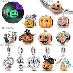 女性のための925シルバーハロウィンパンプキンチャーム 人間の骨格ビーズ オリジナルのパンドラブレスレット ペンダント DIY 高級ジュエリー ギフトに適合