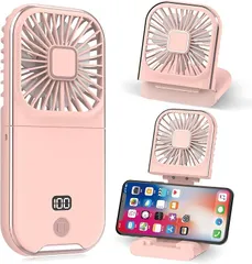 Dealswin ハンディファン 携帯扇風機 20dB静音 4段階風量調節 充電式 折り畳み 軽量 小型 Type-C 卓上 首掛け スタンド機能 持ち運び便利 ポータブル ストラップ付き(ピンク)