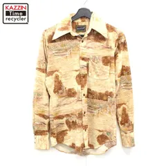 70s vintage 総柄 アート ポリエステル 長袖シャツ メンズ Sサイズ相当