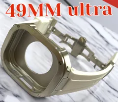ホワイト×フルシルバーケース★49mm apple watch ultraアップルウォッチラバーメタルカバーセット　ウルトラ　49ミリ用　カスタム