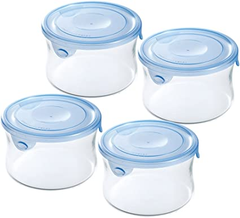 490ml×4個 ブルー iwaki(イワキ) 耐熱ガラス 保存容器 アクアブルー 丸型 S 490ml ×4個セット パック&レンジ KBT7401HBL