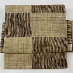 付け帯 美品 名品 作り帯 紬地 変わり市松 金糸 薄茶色 正絹 【中古】