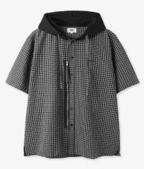 OY チェック フード 半袖 シャツ check zip hoodie shirts