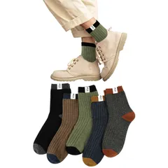 【新着商品】中厚手 綿 くつした メンズ メンズ カジュアル靴下 男性用 おしゃれ クルーソックス 士 スポーツソックス ビジネスくつ下 防寒 春秋冬 吸汗通気 リブ柄 カラフルソックス くつした 24-27cm 靴下 5足セット 人気ギフト