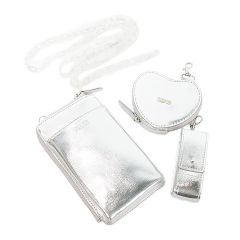 파퍼 furfur 3SET 멀티 숄더 스마트 폰 파우치 하트 형 멀티 파우치 립 케이스 가짜 가죽 체인 숄더 로고 양각 가공 카시 메 실버 컬러 RWGB249557 / MN11