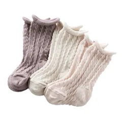 [Kufuu] 日本製 新生児 靴下 ケーブル編み ハイソックス 3足組 7-9cm (クフウ) ベビー ソックス