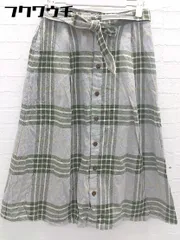 ◇ ◎ Samansa Mos2 チェック ウエストリボン付 膝下丈 フレア スカート サイズM グレー グリーン系 レディース 【中古】 【1102020012861】