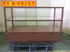 （中古）（関東一部限定販売）オープンシェルフ ディスプレイ棚 引出し収納付き 棚ガラス 木製フレーム F-NA-471-0902A