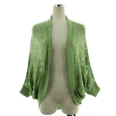 ナイスクラップ NICE CLAUP ニット カーディガン 七分袖 前開き ドルマンスリーブ 透かし編み 薄手 コットン 無地 緑 グリーン グレー トップス