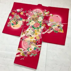 ◆kimono+one◆美品◆産着◆お宮参り◆長襦袢付き◆赤◆金糸◆子供着物◆七五三◆女の子◆七五三お詣り女の子着物こどものひお正月卒業式十三詣り◆U23