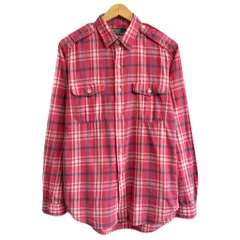 Polo Ralph Lauren ポロ ラルフローレン エポレット コットンシャツ チェック柄 ポケット付き 長袖シャツ 赤×白×青系 Mサイズ No.G782