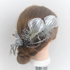 カラー　ヘッドドレス　シルバー　水引　和紐　かすみ草（一部ゴールド変更可）