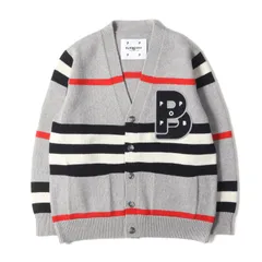 BURBERRY バーバリー カーディガン サイズ:M 22AW POP TRADING COMPANY ワッペン 刺繍 ボーダー カシミヤ混ウール ニット Vネック カーディガン Oakford Stripe Cardigan グレー【メンズ】のサムネイル