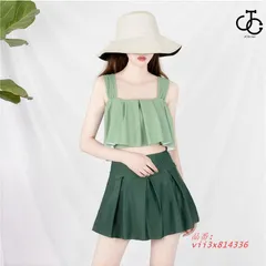 水着 レディース 水着 ビキニ ハイウエスト ショートパンツ かわいい 2点セット 体型カバー オフショルダー肩だし ママ フレアトップ  vii3x814336