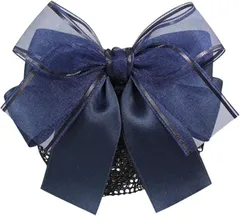 Liebendo シニヨンネット シフォンリボン付き お団子ネット 大きめ ヘアアクセサリー レディース まとめ髪 フォーマル 就活 上品 シンプル 髪留め ネット付き ヘアリボン(ネイビー)