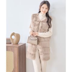 [TRUBE]【M〜L】フェイクファーロングベスト(モカ)