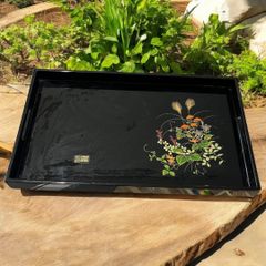 某有名骨董市買入 三代目惣兵衛 会津塗 お盆 蒔絵 万葉秋草 美品 骨董 インテリア 飾り 高級漆器