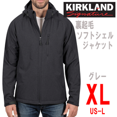 新品 XL ★ コストコ カークランドシグネチャー メンズ ソフトシェル ジャケット 裏ボア グレー US-L ストレッチ フード付き 撥水 防風 防寒 フリース 伸縮 パーカー アウター ブルゾン 裏起毛 男性用 Kirkland Signature