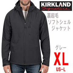 新品 XL ★ コストコ カークランドシグネチャー メンズ ソフトシェル ジャケット 裏ボア グレー US-L ストレッチ フード付き 撥水 防風 防寒 フリース 伸縮 パーカー アウター ブルゾン 裏起毛 男性用 Kirkland Signature