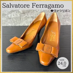S80 美品 Salvatore Ferragamo サルヴァトーレフェラガモ VIVA NEWロゴ ヴァラリボン パンプス 茶ブラウン 6 1/2 (24cm)