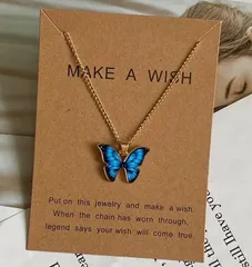 【モルフォ蝶 モチーフ ネックレス】バタフライ  ミニ巾着袋付き　ブルー　鮮やか