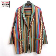 90s vintage HONORS マルチストライプ柄 コットン テーラードジャケット レディース XL~サイズ相当 ビッグサイズ オーバーサイズ