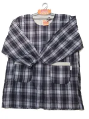 エプロン キッチン 秋冬モデル 暖ったか裏ボア＆フリース チェック柄 割烹着 サービス品 ゆったりサイズ ブラック 1124083g