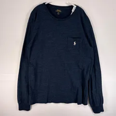 古着 ポロ・ラルフローレン POLO RALPH LAUREN 長袖Tシャツ ロゴ 刺繍 胸ポケ クルーネック L  ネイビー系 無地 メンズ