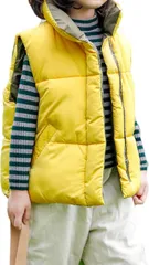 WEARBIE ウェアビー 中綿 フェイク ベスト ジップ 秋冬 羽織り ブルゾン アウター キッズ 中綿ジャケット 暖かい あったかい ぽかぽか 防寒 インナー アウトドア レジャー 着回し お出かけ 上着 子供用(イエロー,  100)