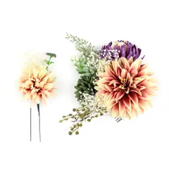 髪飾り 成人式 振袖 前撮り 袴 花 2点セット 白 生成り クリーム色 ピンク 紫 ゴールド 菊 カスミソウ リーフ 葉 ナチュラル No.12-0420