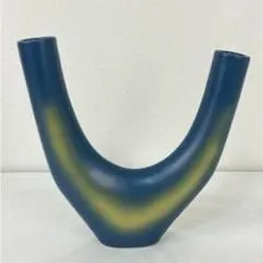 陶器 花器 花瓶 フラワーベース 二口花器 U字形 池坊 インテリア ブルー
