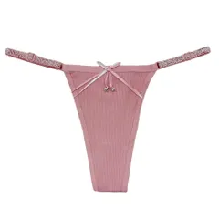 Tバック レディース 綿 リブあみ キラキラ ラメゴム サイドストリング 紐パン 調整 腰ゴム リボン セクシー かわいい アジャスター 黒 紫 rt-027