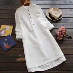 シャツワンピース トップス ロングシャツ チュニック ワンピース リネンワンピース ロング丈 ポケット付き プルオーバー 春夏 ゆったり 体型カバー 着痩せ Aライン 森ガール ワンピース 薄手 送料#