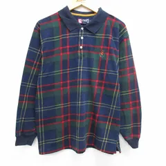 L/古着 ラルフローレン チャップス 長袖 ブランド ポロ シャツ メンズ 90s ワンポイントロゴ コットン 紺他 ネイビー チェック 25mar15 中