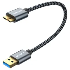 USB3.0 ケーブル SUNGUY MicroB 0.3M タイプAオス - マイクロタイプBオス USBケーブル 外付けHDD/SSD ハードドライブ/HDカメラなど対応 マイクロB変換ケーブル 高速データ転送 0.3m グレー