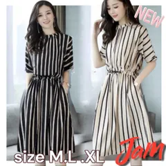 【新品】ワンピース レディース ストライプワンピース シャツワンピース 着痩せ ゆったり 夏服半袖 きれいめ 上品 ミモレ丈30代40代50代