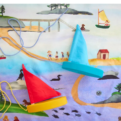 SARAH'S SILK  Summer in Maine Seek & Find Playsilk with Sailboats サマー イン メイン & goki セイリングボート（赤•青） セット