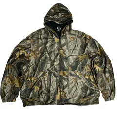 迷彩 リアルツリー柄 総柄 ジップアップ フリース パーカー フード メンズ 古着 アウター
