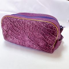 新品 未使用 本革 レザーポーチ セカンドバッグ 牛革 亀の甲つなぎ 和装 レア品 パープル
