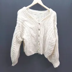 ◇ niceclaup フロントボタン 編み 冬向け 長袖 カーディガン サイズF クリーム レディース E  【1308290051276】
