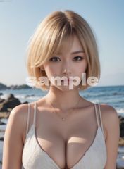 【AI美女ポスター】Urban Blonde #183｜金髪ボブ×リアル美女｜インテリア A4 水着美人 透明感  韓国風  コレクション ビーチ 水着 巨乳