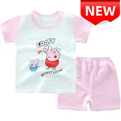 ✨新品✨ 子供用パジャマ ペッパピッグ風 半袖Tシャツ&ショートパンツ 上下セット ピンク 女の子 部屋着 キッズルームウェア 可愛い キャラクター 肌触り良い 通気性抜群 夏向け 100/110/120/130サイズ